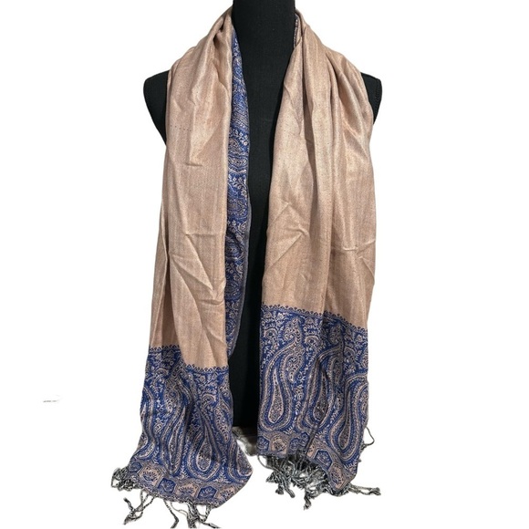 Elegant Shawl in Framed Navy Blue - Versatile Wrap, Poncho, or Cape Soft Rayon - Picture 11 of 17